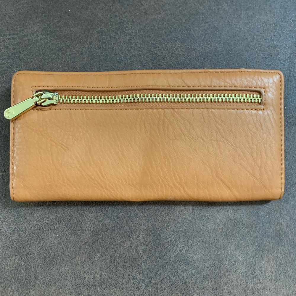 EUC Tan Leather Snap Wallet with Gold Zipper